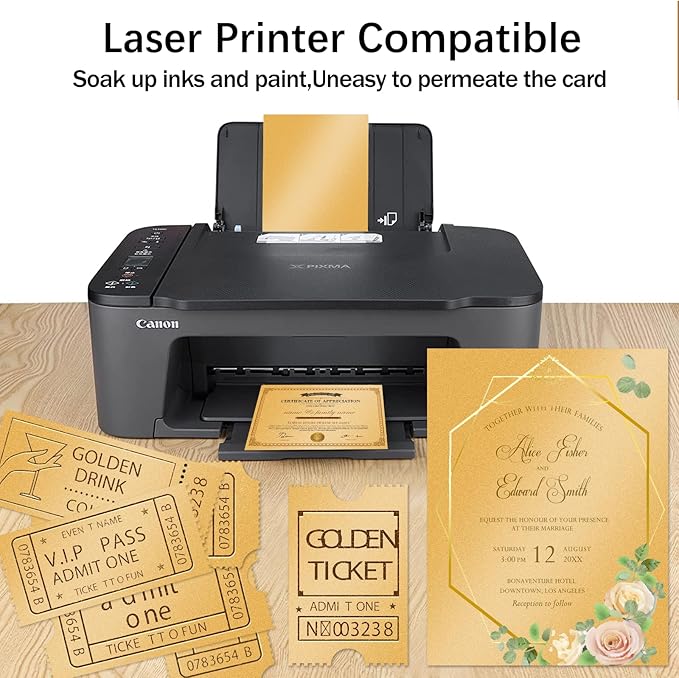 24 Sheets Gold Shimmer Cardstock 8.5 x 11 Metallic Paper, Goefun 80lb Card Stock Pearlescent Paper for Invitations, Birthday, Anniversaries, Card Making