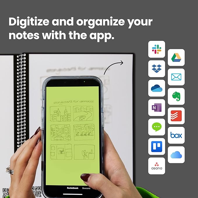 Rocketbook Core Reusable Spiral Notebook, Executive Size 6x8.8, Green - Lined Pages, App-Connected, Erasable, Durable Cover, Ideal for School, Work, and Creative Projects
