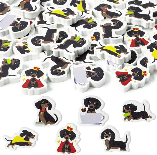 CJiangpo 60Pcs Dachshund Mini Eraser for Kids Bulk - Cute Cartoon Animal Pencil Rubber Eraser Dog Birthday Party Favors Filler Kids Back to School Classroom Prizes Gifts