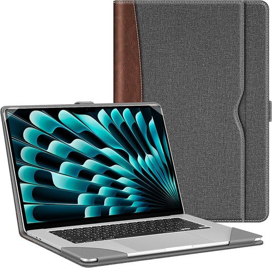 Fintie Sleeve Case for MacBook Air 15 Inch A3114 A2941 (2023 2024 Release), Premium PU Leather Folio Book Cover for MacBook Air 15.3" M2 M3 Chip with Liquid Retina Display and Touch ID, Gray