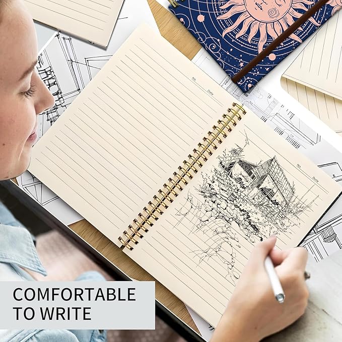 Spiral Journal Notebook, A5 Cute Notebooks for Women Men, College Ruled Hardcover Notebook for Work & Note Taking, 60 Pages Double-Wire Journals for Writing Cute Cloud Sun
