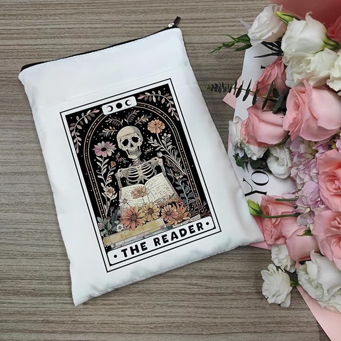 Book Sleeve, Book Sleeve with Zipper, Book Sleeve for Book Lovers, The Reader Tarot Card Book Sleeves, Book Pouch Kindle Protector, Gifts for Women Teacher Librarian Bookworm Bookish (White-B, Large)