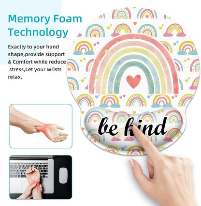 Ergonomic Mouse Pad with Wrist Support,Inspirational Be Kind Rainbow Mouse Pad with Wrist Rest,Relieve Wrist Pain Mousepad Non-Slip Rubber Base,Mouse Pads for Desk,Computers,Laptop,Office,Accessories