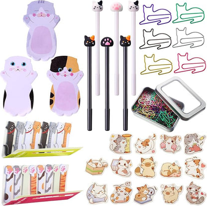Outus Cat Office Supplies Cute Sticky Notes Paper Clips Gel Ink Pens Cartoon Stickers Party Favor for Cat Lovers Stationery School Office Supplies Desk Accessories(Funny Style)