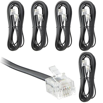 Newhouse Hardware 15 ft Telephone Extension Cord, with RJ11 (6P4C) Connectors, Works with Telephones, Fax Machines, Modems, 5-Pack, Black