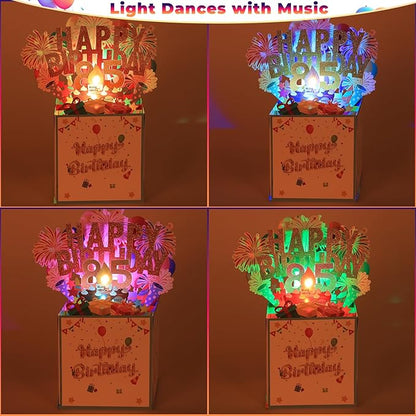 Tnvee 85TH Birthday Cards with Lights Music, 3D Pop Up Singing Happy Birthday Greeting Cards Gifts Ideal for 85 Year Old Mom Father Grandma Grandpa