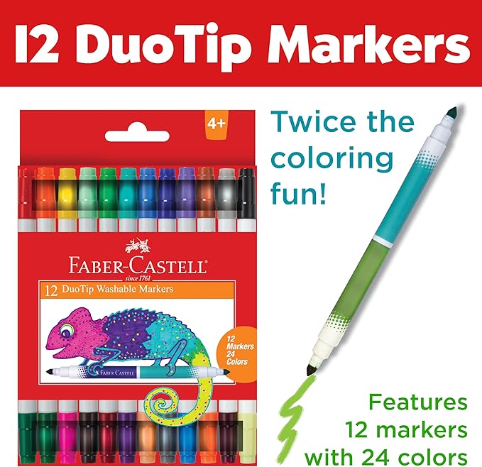 Faber-Castell DuoTip Washable Markers - 12 Markers, 24 Colors