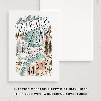 Minted Birthday Greeting Cards Pack, Birthday Cards Variety Pack, Stylish & Curated Foldable Happy Birthday Cards with Envelopes, Blank & Messages Inside, Designed by Independent Artists, Set of 5