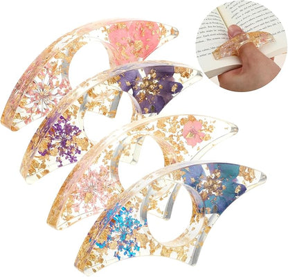 Book Page Holder for Reading, 4 PCS Dried Flower Resin Transparent Bookmark, Thumb Book Page Holder Reading Accessories for Reading Lovers, Gifts for Bookworm, Literary, Students and Teachers