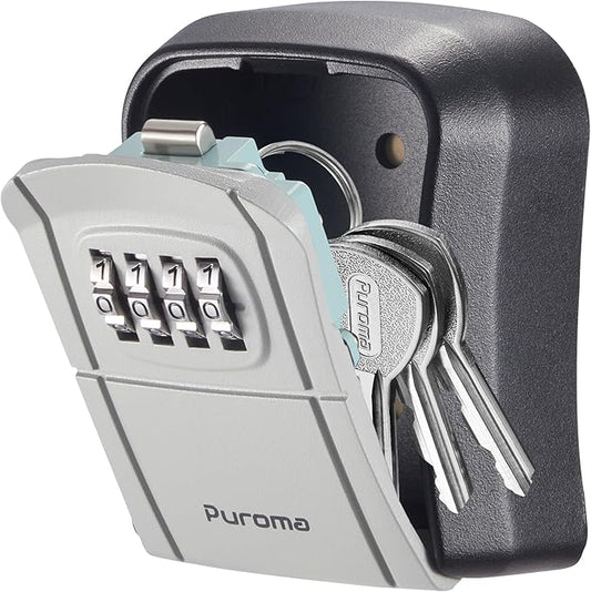 Puroma Key Lock Box Combination Lockbox Wall-Mounted Key Storage Box for House Keys, Resettable Code Safe Security Lock Box for Home, Office, Garage, Apartment Spare Key Storage (1 Pack, Grey)