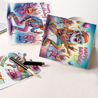 6 Pieces Diamond Art Painted Greeting Cards, Trendy Music Elderly 5D DIY Special Shape Diamond Card Creative Gifts, Christmas Thanksgiving Greeting Cards Congratulation