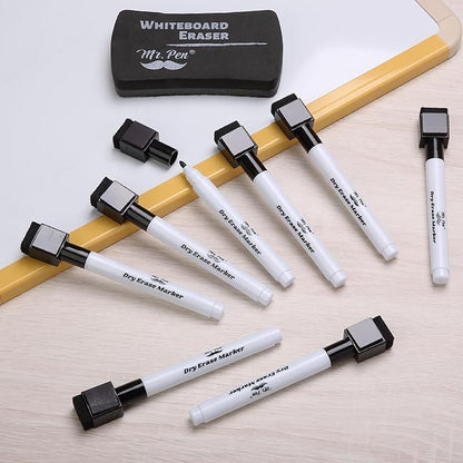 Mr. Pen- Magnetic Dry Erase Markers, 8 Pack with 1 Dry Erase Eraser, Black Dry Erase Markers Magnetic, Dry Erase Markers with Magnet, Dry Erase Magnetic Markers, Dry Erase Pens Fine Tip Dry Erase
