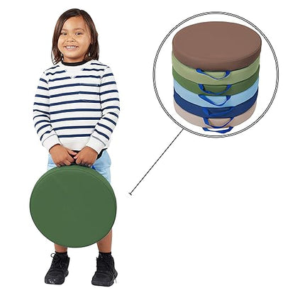 Factory Direct Partners SoftScape 15 inch Round Classroom Floor Cushions with Handles; Flexible Seating for Daycare, Preschool, Playroom; 2 inch Thick Deluxe Foam (6-Piece) - Earthtone, 11232-ET