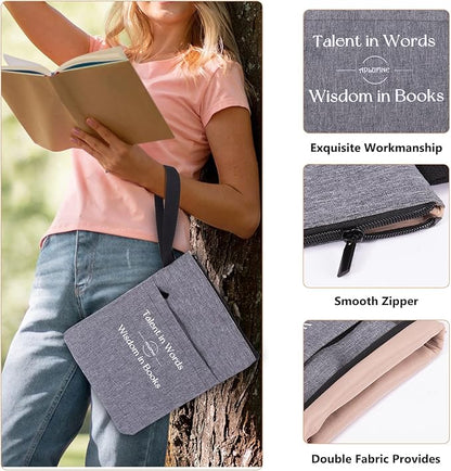 Book Sleeve for Book Lovers - Book Covers with Zipper Pockets - Canvas Book Protector for Paperbacks, Softcover - Washablle Book Pouch - Book Carrying Case - Book Carrier- Book Gift