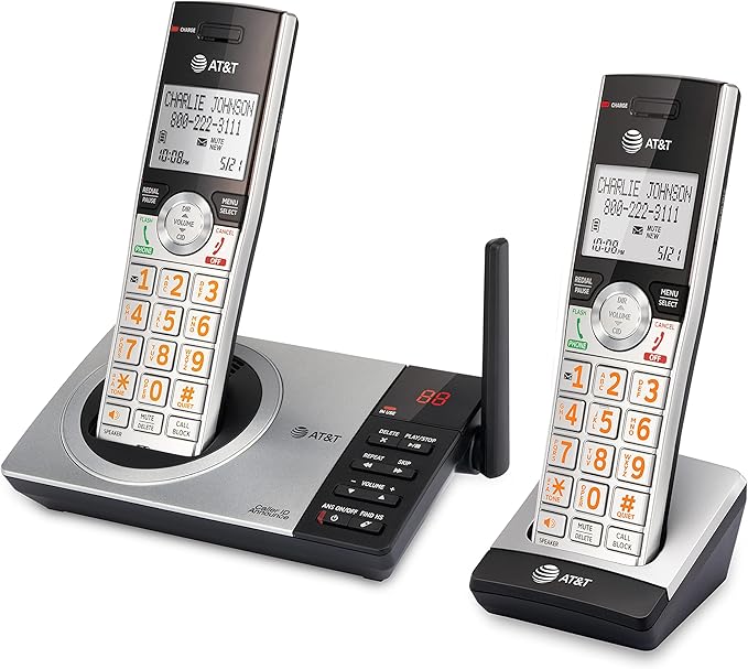 AT&T CL82207 DECT 6.0 2-Handset Cordless Phone for Home with Answering Machine, Call Blocking, Caller ID Announcer, Intercom and Unsurpassed Range, Silver