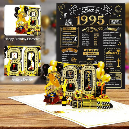 30th Birthday Card for Men Women, 3D Pop Up 30th Birthday Gifts Cards for Him Her, Back In 1995 Funny 30 Year Old Birthday Decorations