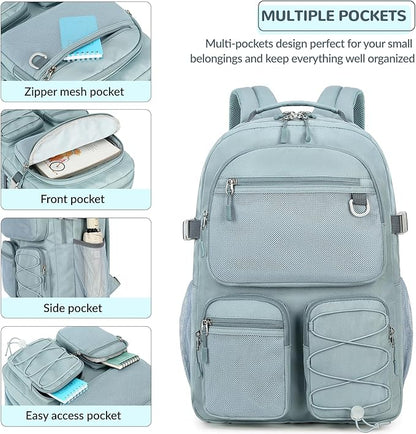 Lohol Water Resistant Daypack with Mulitiple Pockets for School Travel Outdoor College, 15.6 inch Laptop Backpack for Men and Women (Grey