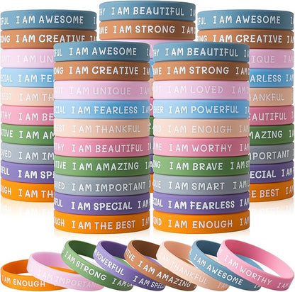 100 Pieces Students Inspirational Silicone Wristbands Motivational Quotes Rubber Bracelets for Kids Students Back to School Gifts （Bright Colors） Office Products