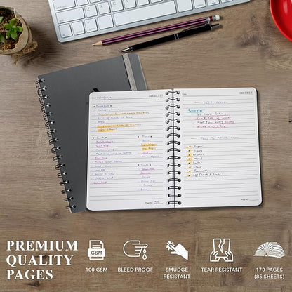 Lined Spiral Notebook Journal For Women & Men - A5(5.8" x 8.3") 170 Pages, Hardcover Notebooks for Work & Note Taking, College Ruled Journals for Writing - Grey