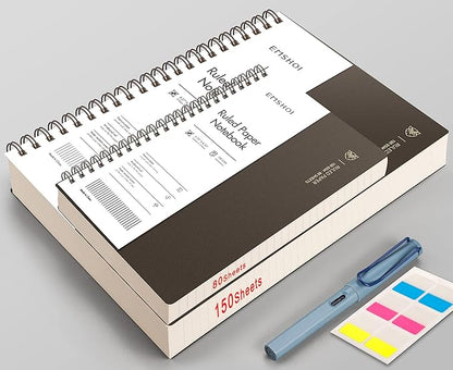 EMSHOI A4 Spiral Notebook College Ruled Lined Journal, 11.2" X 8.27",150 Sheets, 100gsm Thick Paper, Waterproof Softcover, Twin-Wire Binding, for Women Men School Work Business Writing, Gifts-Coffee