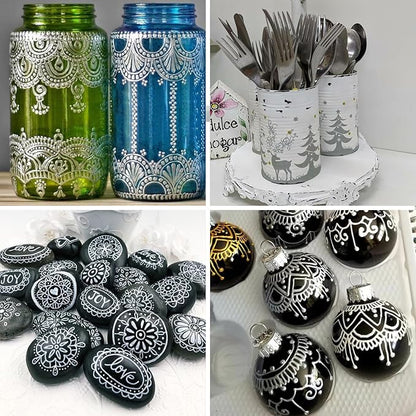 SFAIH Silve Paint Markers Paint Pens - 4 Pack 2-3MM Medium Tip Metallic Acrylic Markers for Rock Painting, Wood, Metal, Fabric, Plastic, Canvas, Glass, Ceramic, Diy Crafts, Drawing, Tire