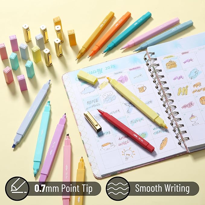 Mr. Pen- Dual Tip Aesthetic Highlighters and Pens No Bleed, 12Pack, Assorted Colors Bible Highlighters No Bleed Highlighters for Bibles, Black Ink Bible Pens No Bleed Through Ballpoint Pens Ballpoint