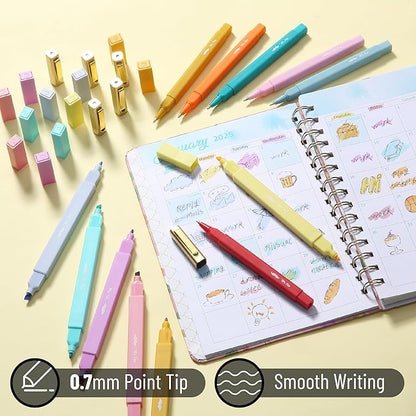 Mr. Pen- Dual Tip Aesthetic Highlighters and Pens No Bleed, 12Pack, Assorted Colors Bible Highlighters No Bleed Highlighters for Bibles, Black Ink Bible Pens No Bleed Through Ballpoint Pens Ballpoint
