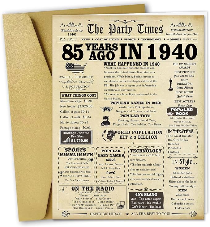 Funny 85th Birthday Card for Dad Mom,Happy 85 Year Old Birthday Gift for Men Women Wedding Anniversary,Giant 85th Bday Decorations Card for Grandma Grandpa