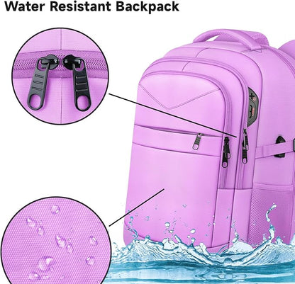 Lapsouno Large Laptop Backpack, Travel Laptop Backpack, 17.3 Inch Carry on Backpack with USB Port, TSA Travel Bag for Women,College School Backpack for Women,Light Purple