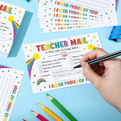 50PCS Colorful Teacher Mail Notes to Parents Rainbow Classroom Good Behavior Incentive Cards Teacher Motivational Postcard to Send Home for Preschool Kindergarten Elementary School Teacher Supplies