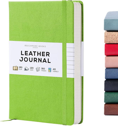 BEECHMORE BOOKS Lined Journal Notebook, 5.8 x 8.3 inch, A5 160 Lined Pages, Hardcover Leather Journals for Women, Men, Writing and Notebooks for Work - 120 GSM Thick Paper, Gifts Box Included