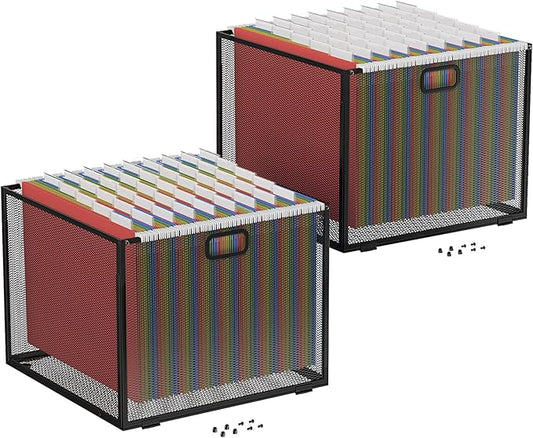 Oterri Hanging File Organizer, Metal File Organizer, Portable Desktop File Organizer for Letter Size Folder, Mesh Hanging File Crate for Office,Folders Not Included(Cool Black-Large,2 Pack)