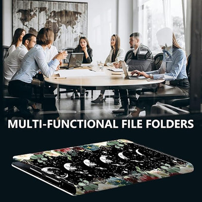 PU Leather Padfolio Folder Clipboard Portfolios Organizer Conference Document Organizer with Business Card Holder Storage Clipboard Writing Pad,Moon Wild Floral