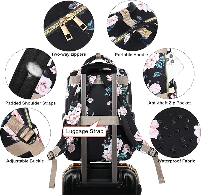 Floral Laptop Backpack College Bookbag School Backpack for Women Girls, Travel Backpack 15.6 Inch Computer Backpacks
