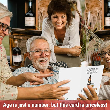 Funny Birthday Card for Men, Husband, Him, Boyfriend, Humorous Bday Gifts For 40th 50th 60th 70th 80th, Whiskey Greeting Birthday Card Premium Quality Cardstock, Kraft Envelope & Sticker