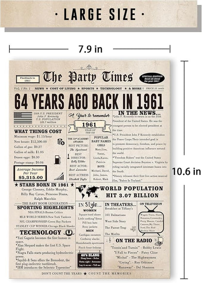 64th Birthday Card Gifts for Women Men, Large Birthday Gifts for 64 Year Old Mom Dad Husband Wife. Retro 64th Bday Decorations Ideas