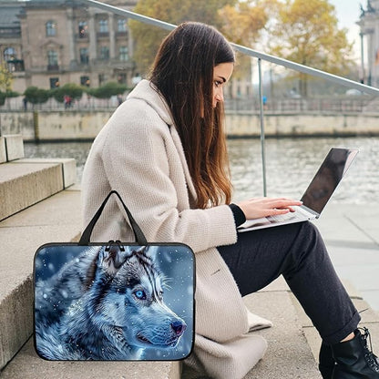 Universal Tablet Laptop Sleeve Case 10 inch, Blue Eye Wolf Slim Carrying Case Durable Handbag Travel Laptop Bag for 7 to 10-inch Laptops/Notebook/Kids Tablet/ipad/eBook Readers