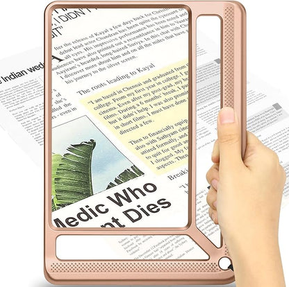 5X Full Page Magnifying Glass for Reading, Lightweight Rectangular Magnifier Provides Large Book Page Viewing Area, Handheld Magnifier for Reading Small Print for Seniors, Low Vision-Rose Gold