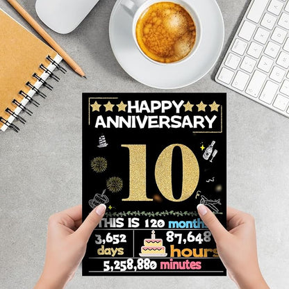 Joycard 10th Anniversary Card for Women Men, Gold Wedding Card for Wife Husband, Sweet Marriage Decorations Gifts for Couple, Perfect for Her Him on Anniversary Day, Tin Wedding Card, Back in 2015