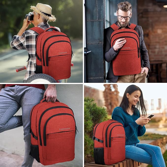 Lapsouno Large Backpack, Travel Laptop Backpack, Carry on Backpack, Sturdy 17 Inch TSA Friendly with USB Port, Water Resistant College School Bag Gifts for Men Women,Wine Red