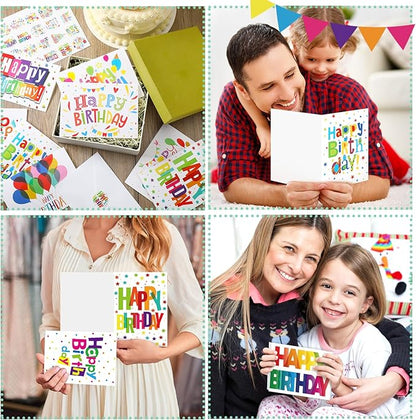 200 Set Unique Happy Birthday Card Bulk with Envelope and Sticker Blank Greeting Card Large 5 x 7 Inch Suitable for Office Kids Women Men, 20 Styles(Colorful Words)