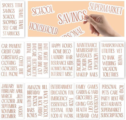 OOUUREC 100 Rose Gold Budget Category Stickers - Clear Vinyl Planner Decals for Cash Envelope System Wallet