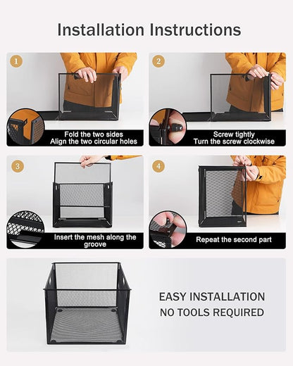 Oterri Hanging File Organizer, Metal File Organizer, Portable Desktop File Organizer for Letter Size Folder, Mesh Hanging File Crate for Office,Folders Not Included(Cool Black-Large,1 Pack)