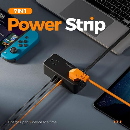 Extension Cord 10 FT with Multiple Outlets, TESSAN Flat Plug Power Strip Surge Protector with 4 Wide Spaced AC Outlets 3 USB Ports(1 USB C), Surge Protection for Home Office Dorm Room, Black