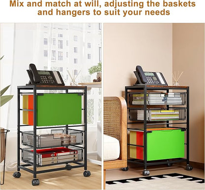 EasyPAG Rolling File Storage Drawer Cart with Wheels Letter & Legal Size Hanging File Folder Rack Mobile File Folder Rack with Pull-Out Drawer for Home Office 1 Folder Rack and 2 Small Drawers, Black