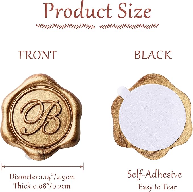 Yoption Initial M Wax Seal Stickers, 100 Pack Gold Self Adhesive Letter Envelope Seal Stickers for Wedding Party Birthday Christmas (M)