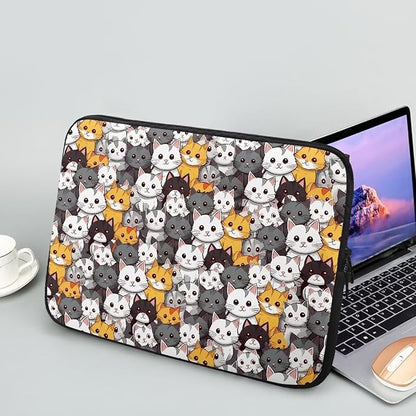 Cartoon Cats Printed Laptop Bag for Women Men, 10 Inch Laptop Sleeve Case Water Resistant Neoprene Computer Case Bag Laptop Briefcase Tablet Briefcase Carrying Bag, Multicolor