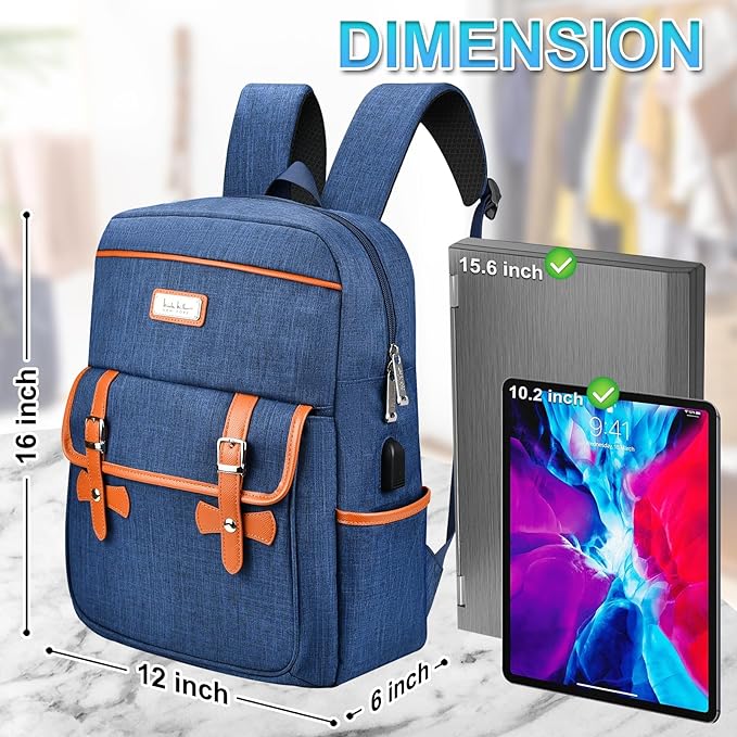 Nicole Miller Travel Laptop Backpack-Business Anti Theft Vintage Backpack with USB Charging Port-Water Resistant Computer Bag