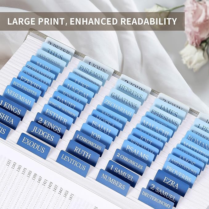 Bible Tabs for Women & Men, Laminated Bible Tabs for Study Bible, Large Print Neutral Bible Tabs for Easy Navigation, Bible Index Tabs, 66 Tabs Old & New Testament, Extra 9 Blank Tabs - Ocean Serenity