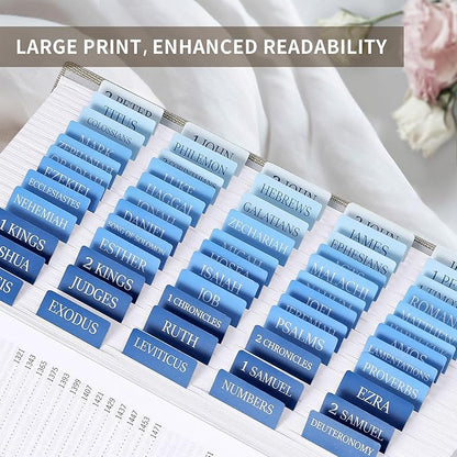 Bible Tabs for Women & Men, Laminated Bible Tabs for Study Bible, Large Print Neutral Bible Tabs for Easy Navigation, Bible Index Tabs, 66 Tabs Old & New Testament, Extra 9 Blank Tabs - Ocean Serenity